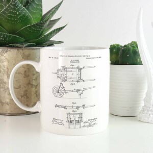 Wheelbarrow 1876 mug coffee tea patent vintage retro gift dad father birthday building wild west contractor tool workshop garden gardener