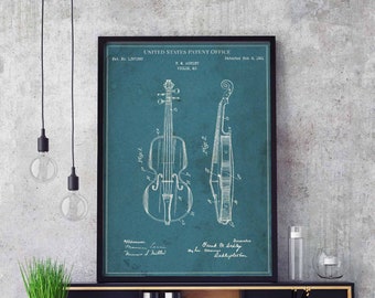 Violin 1921 fiddle quartet string bluegrass jazz symphony fiddler print wall art poster bedroom patent vintage retro gift birthday