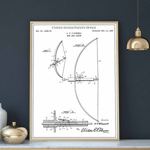 Bow and arrow 1925 crossbow arrow bowshot longbow string bowstring print wall art poster bedroom patent vintage retro gift birthday