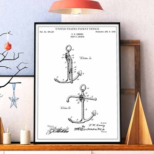 Ship&#39;s Anchor 1902 ship sailing nautical seaman pirate shipwreck treasure print wall art poster bedroom patent vintage retro gift birthday
