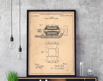 Dynamo Electric Machine 1887 edison rotor current generator electrician print wall art poster bedroom patent vintage retro gift birthday