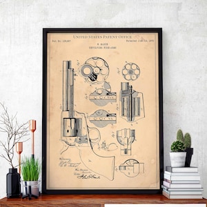 Revolving Fire-Arms 1875 Revolver West Feuerwaffen Militär Druck Wand Kunst Poster Schlafzimmer Patent vintage retro Geschenk Geburtstag