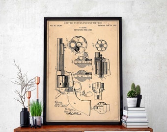 Revolving Fire-Arms 1875 revolver west firearm military print wall art poster bedroom patent vintage retro gift birthday