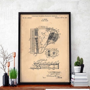 Grand Piano 1928 hammer concert pianist jazz instrument prelude print wall art poster bedroom patent vintage retro gift birthday