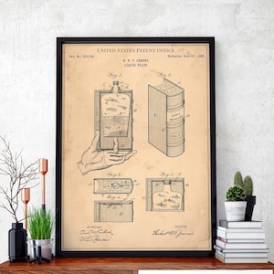 Liquor flask 1885 print patent vintage retro gift dad birthday wall art decor alcohol prohibition secret bottle whiskey bourbon mancave