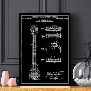 Pickup for Instruments 1948 Fender guitar metal punk woodstock reggae print wall art poster bedroom patent vintage retro gift birthday