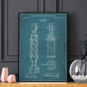 Barber pole 1900 hairstyle barber barbershop shave saloon print wall art poster bedroom patent vintage retro gift birthday