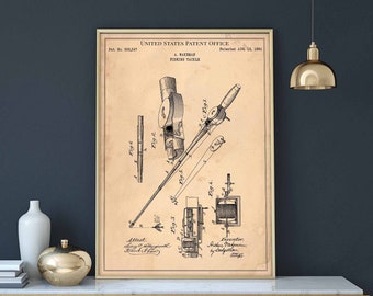 Fishing Tackle 1884 cast rod bait fly fishery fisherman print wall art poster bedroom patent vintage retro gift birthday