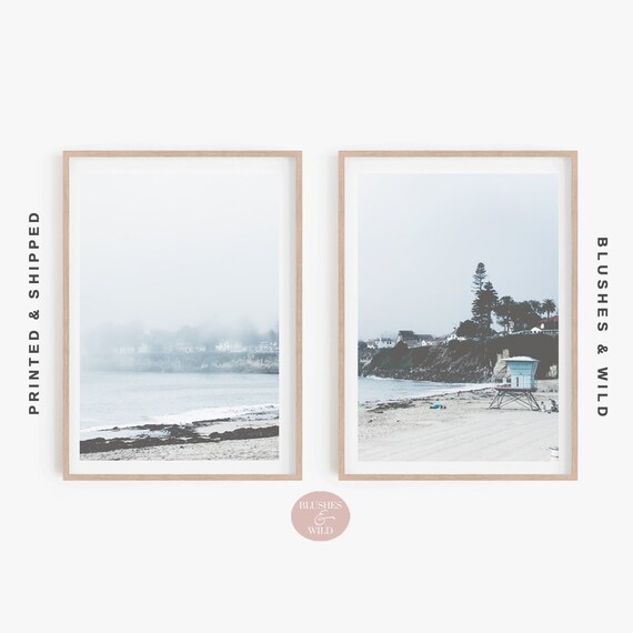 Set of 2 Beach Prints, Coastal Wall Art, Prints 57 58, Set of Two Bathroom Prints, Beach Hut Decor, Pastel Artwork, Nautical Photography