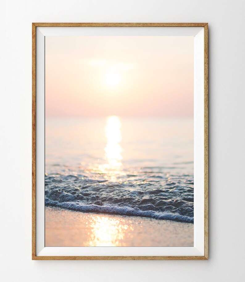 Pink Beach Print Sea and Sand Print No18 Pretty Prints Etsy UK
