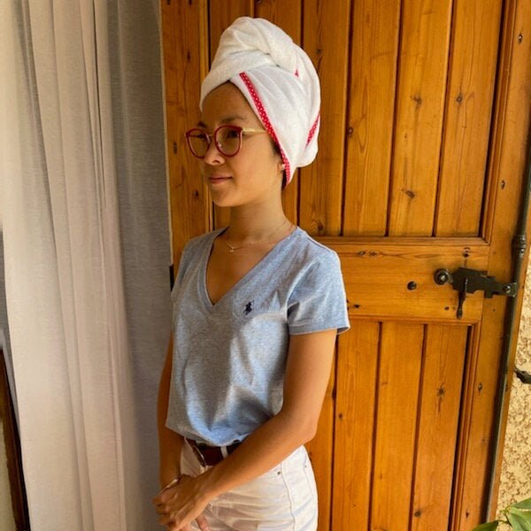 Serviette turban pour cheveux en éponge de bambou blanche pour adulte ou ado