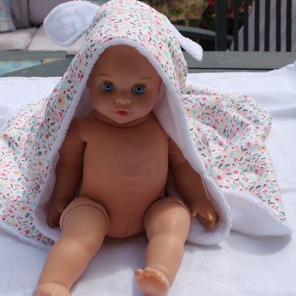 Cape de bain bébé, en coton imprimé et éponge de bambou, avec capuche et oreilles, sortie de bain, serviette à capuche bébé