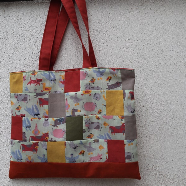 Sac cabas enfant, tote bag enfant, sac pour école, goûter, doudou, livre, jouet, tote bag doublé