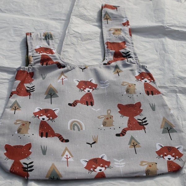 Sac japonais pour enfant à porter au poignet, intérieur doublure coton, knot bag motif enfant en coton oeko tex