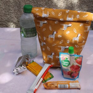 Sac à goûter, lunch bag, sac à collations, sac repas en coton oeko tex et intérieur coton enduit, zéro déchet image 9