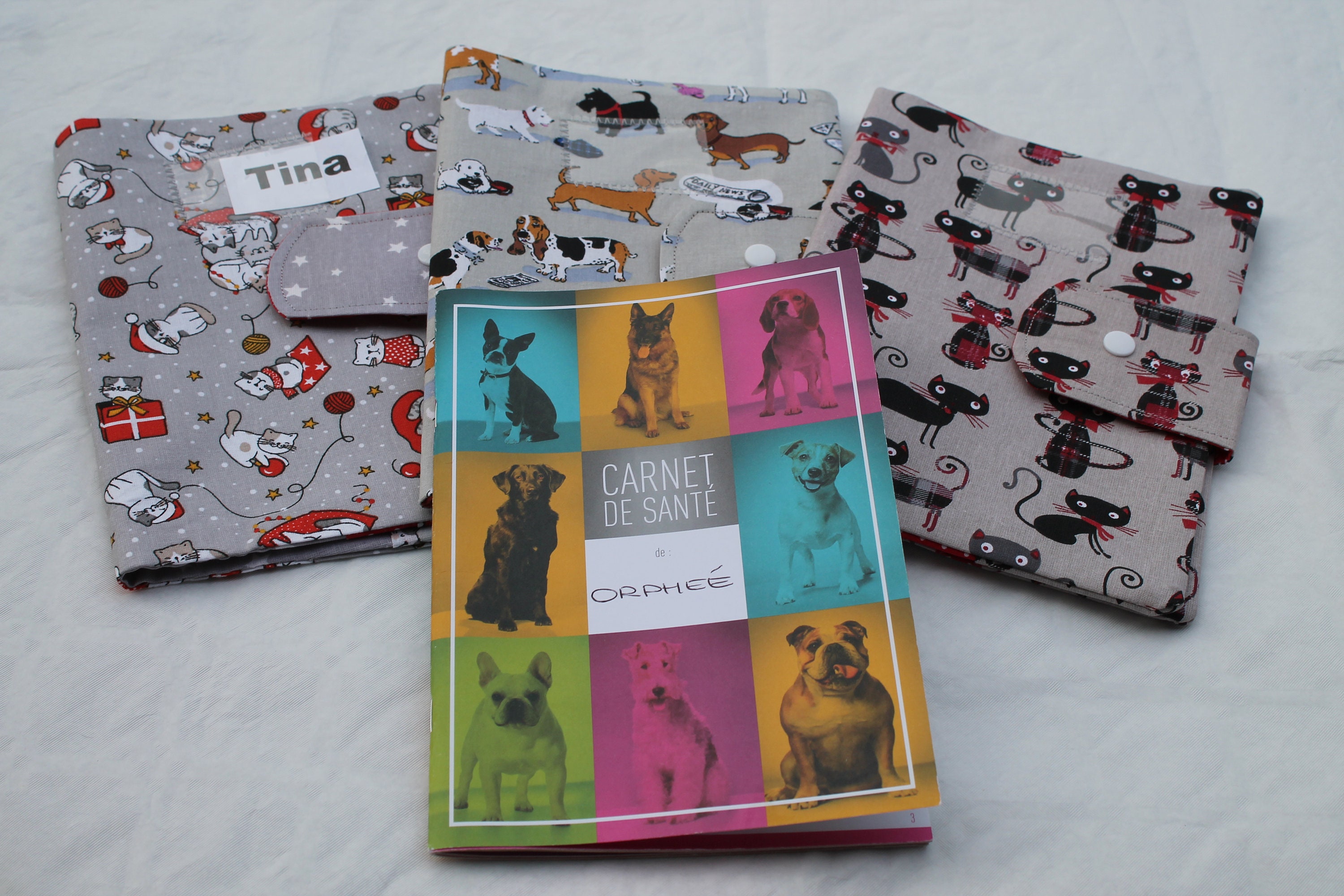 Protège carnet animaux pour chien ou chat, housse protection carnet de santé,  en tissu coton -  France