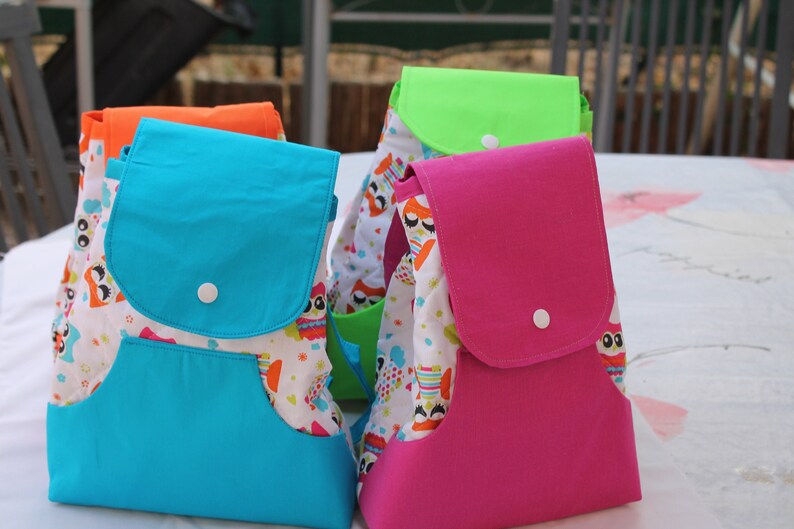 Backpack for quilted cuddly toy anise green or blue, or pink or orange image 1
