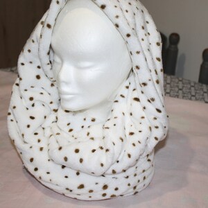 Double neck snood for adults or teenagers, very soft white comforter with khaki speckles image 2
