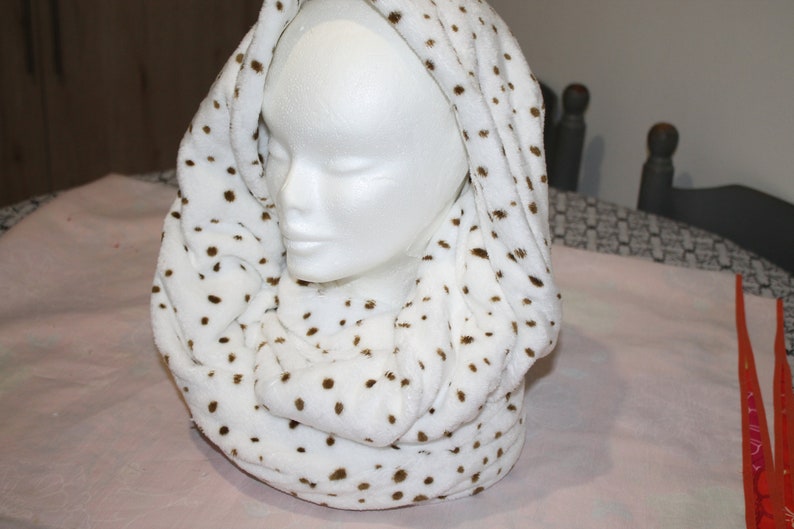 Double neck snood for adults or teenagers, very soft white comforter with khaki speckles image 2