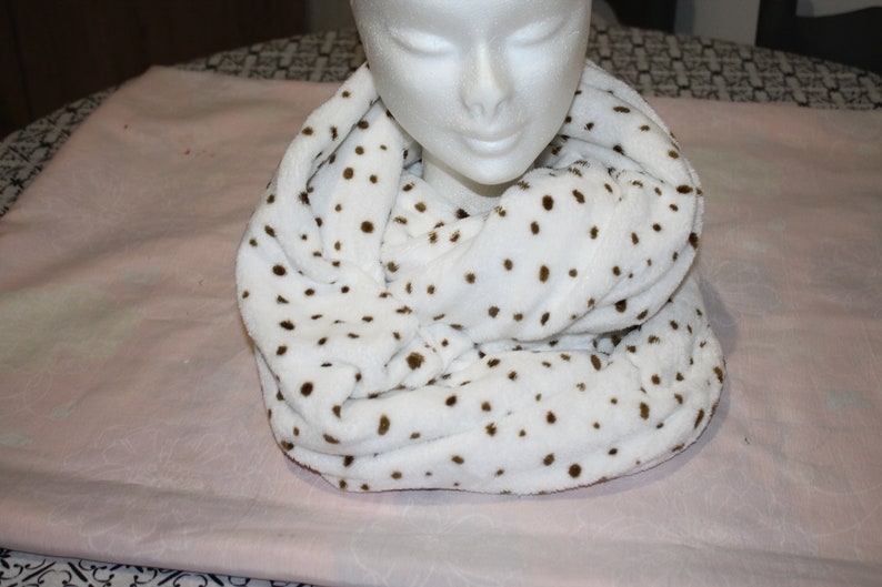 Double neck snood for adults or teenagers, very soft white comforter with khaki speckles image 1