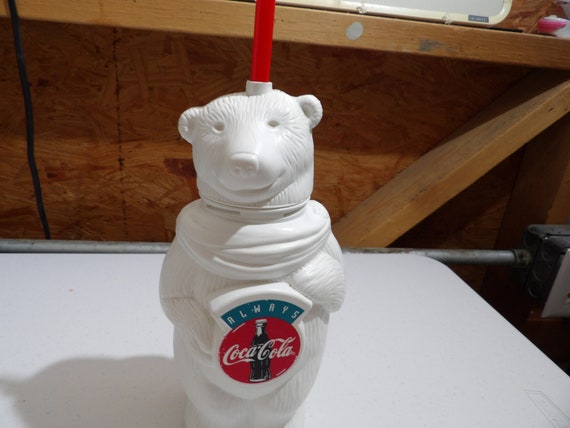 Lot of 4 Vintage Coca Cola Plastic Polar Bear Cups With Straw