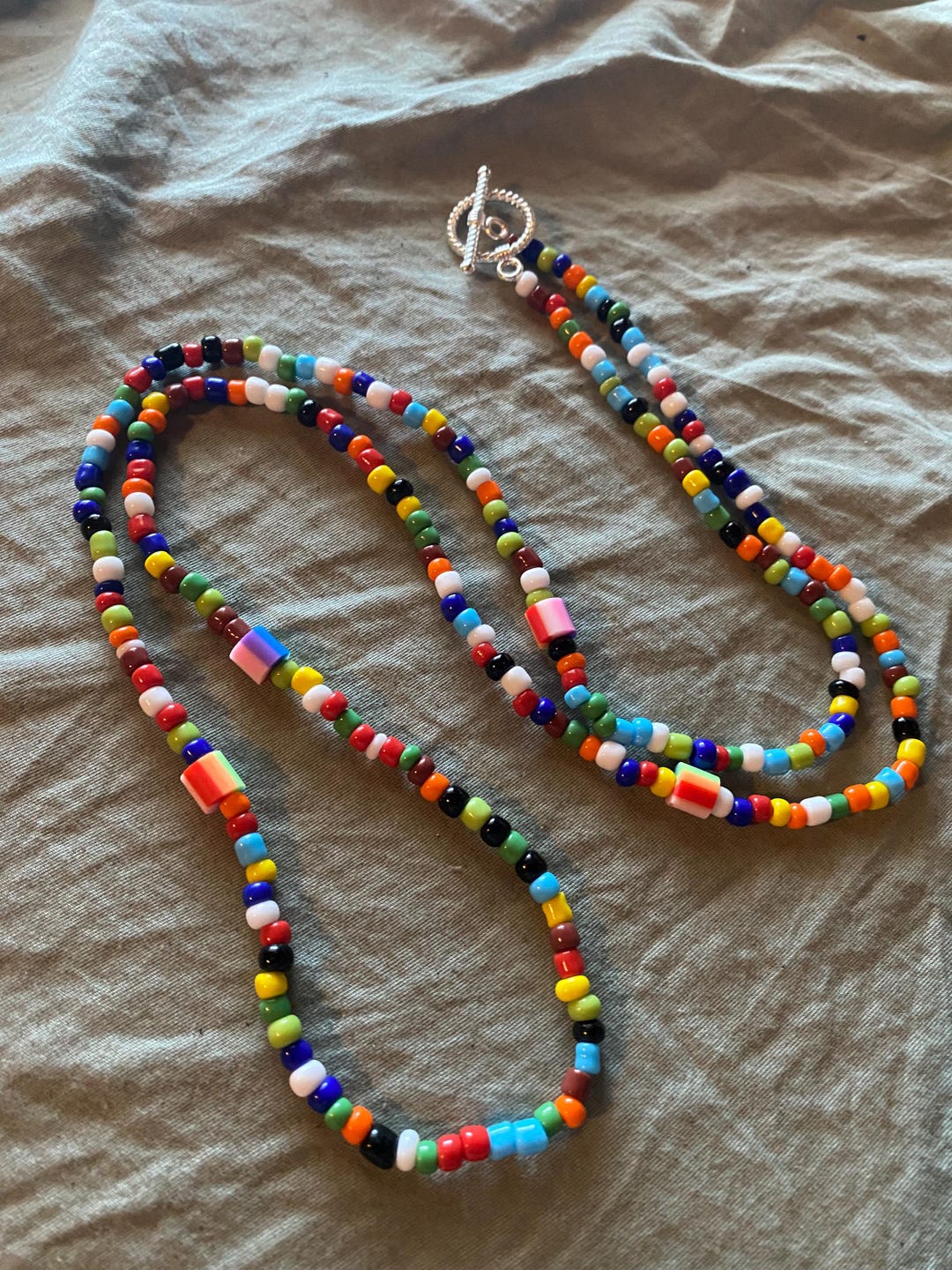 Seed Bead Necklace, Boho Hippie Style, Love Beads or Peace Beads - Main Image