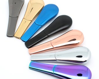 Pipas de fumar de metal de 9,6 cm con tapa magnética y cuenco de aleación de zinc. Regalo único y bonito. Resistentes. Gris, dorado, negro, azul iridiscente.