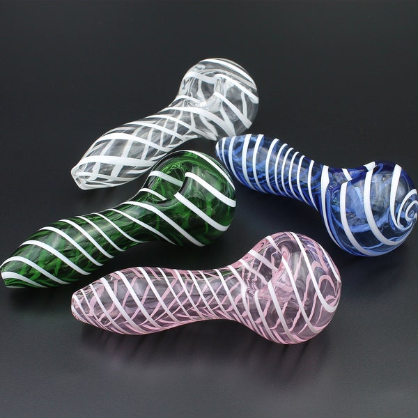 4" White Swirl Series Glass Smoke Bowl Tobacco Pipe Smoking Pipes Bowls Clear Pink Green Blue Unique Cute Girly Collectible Gift Handmade