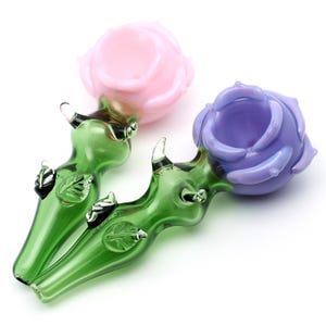 4,2" glaspipor jade rose rökskålar rosa lila söta blommor pipa tobaksskål bedårande samlarobjekt handgjorda