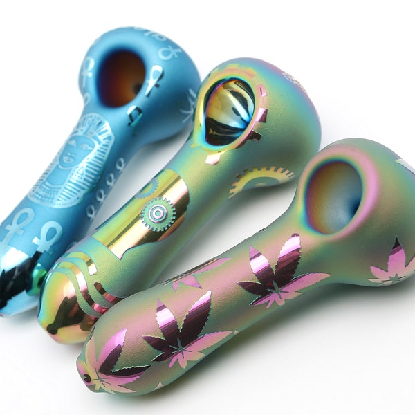 4.3" Glass Smoking Pipes Metallic Relief Chameleon Color Shift Smoke Bowls Handmade Thick Glossy Spoon Pipe Pharaoh Unique Tobacco Bowl