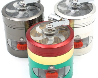 2.5" 64mm Zinc Alloy Grinder Heavy Duty Large Crusher Grinders Catcher Handle Crank Mill 4 Pcs Big Dry Herbal Herb Spice Smoke Magnetic Lid