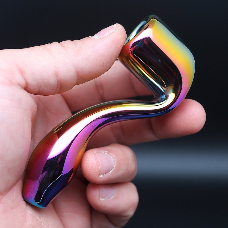 4.2” Metallic Glass Sherlock Holmes Smoke Bowl Smoking Pipes Bowls for Tobacco Rainbow Blue lightning Gold Traditional Unique Collectible image 8