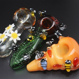 Premium glazen pijpen bijen bloemen honingraat handgemaakte rookkom Uniek verzamelcadeau Fine Art Natuurlijke honing Heldergroen