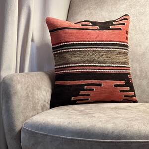 Handmade Kilim Pillow Cover 16x16: Vintage Turkish Wool Cushion
