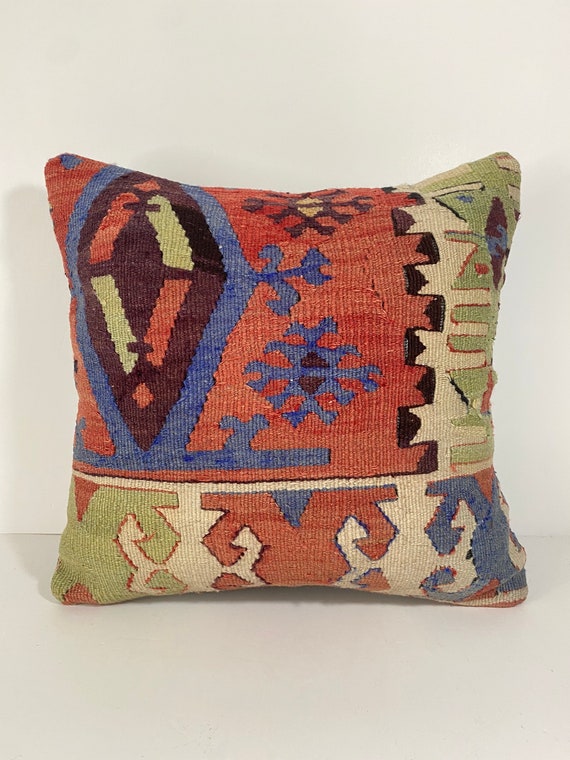 Kilim Pillow Cover 16x16-Decorative Pillow-Unique Home Decor-housewarming gift-Sham Cover