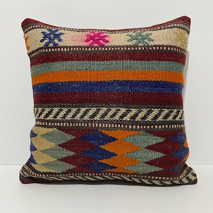 Kilim Pillow Cover 16x16-Decorative Pillow-Unique Home Decor-housewarming gift-Sham Cover