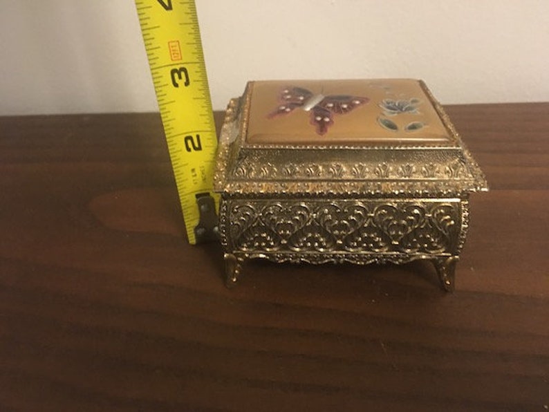 Vintage Antique Gold JAPANESE Butterfly Design Intricate Detailing JEWELLERY STORAGE Trinket Box Lovely Colour Wonderful Detailing!