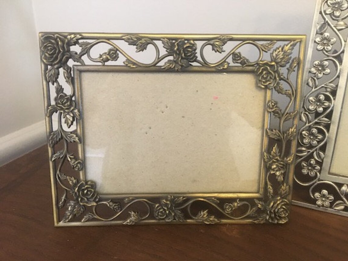 Set Of 3 Vintage PEWTER FLORAL ROSES Frames Pewter Bronze Etsy