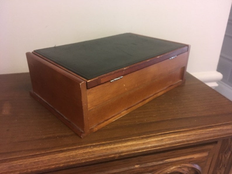 60s 70s Classic Retro Vintage Men/'s WOODEN VALET JEWELLERY Box Leather Top Pull Out Drawer Mirrored Lid!