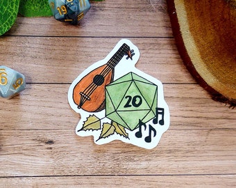 Dnd Sticker - Bard Sticker D20 with lute - Different Sizes