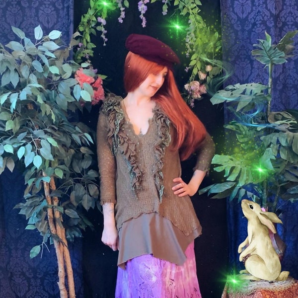 Vintage Mossy Shabby Chic Faerie Froggy Forest Dweller Nymph Top, Tatterdemalion Ragamuffin Cottagecore Shirt, Woodland Whimsigoth Witchy