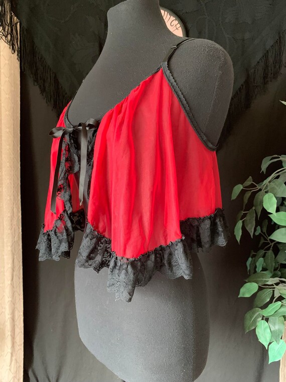 Vintage 1980s Red and Black Sheer Sexy Camisole Bed J… - Gem