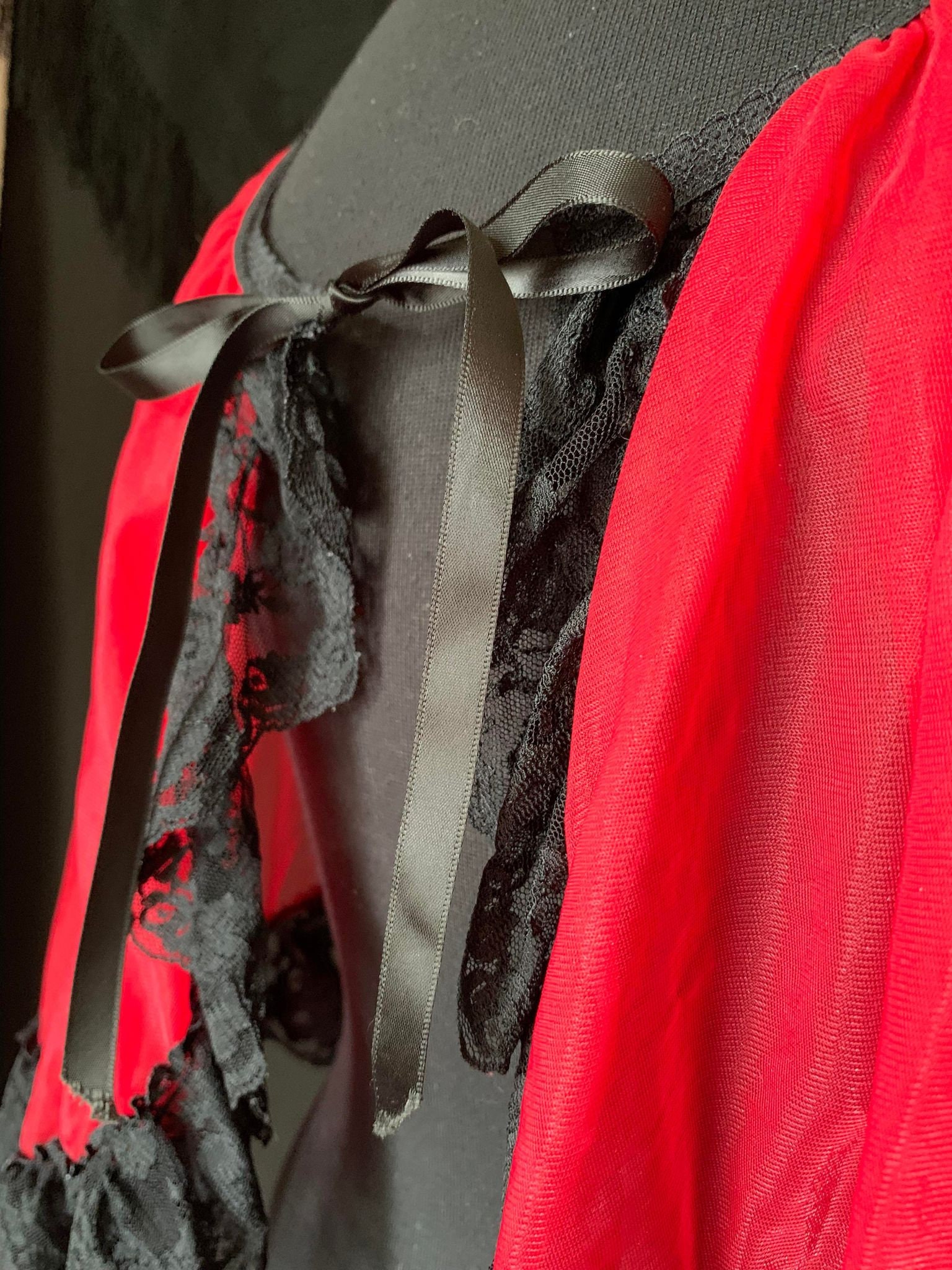 Vintage 1980s Red and Black Sheer Sexy Camisole Bed Jacket Coat ...