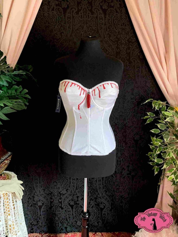 Vintage Customized Vampire White With 3D Blood and Red Sparkly Accent  Gothic 34D Overbust Boned Strapless Corset Goblincore Royal Dracula -   Canada