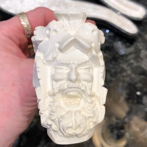 Meerschaum Hand Carved Pipe Green Man Vintage With Custom Case
