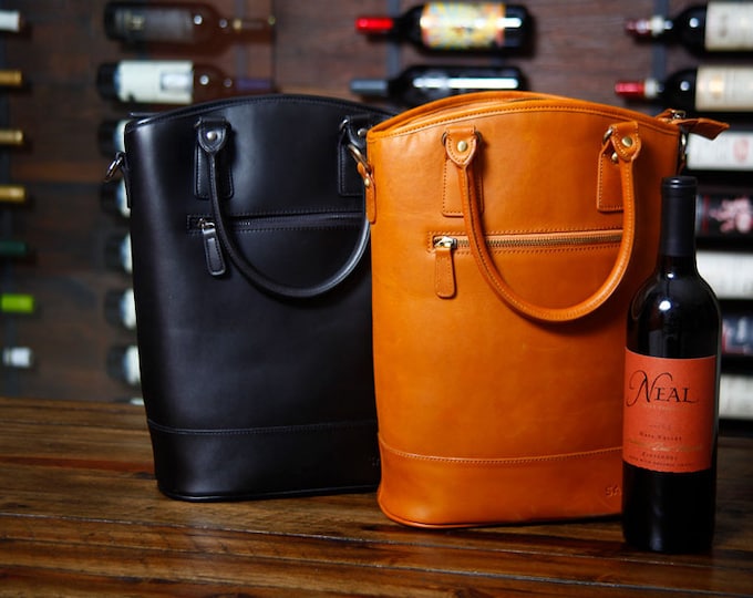 SACHI Leather 2-Bottle Wine Tote, Insulated Leakproof Carrier