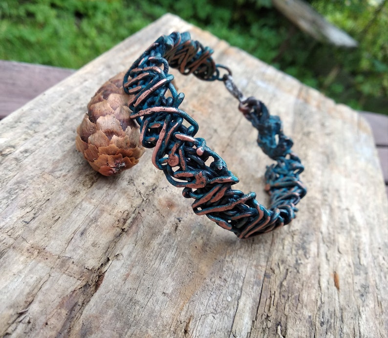 Turquoise Rust Wire Wrapped Copper Bracelet Handwoven Stylish Etsy
