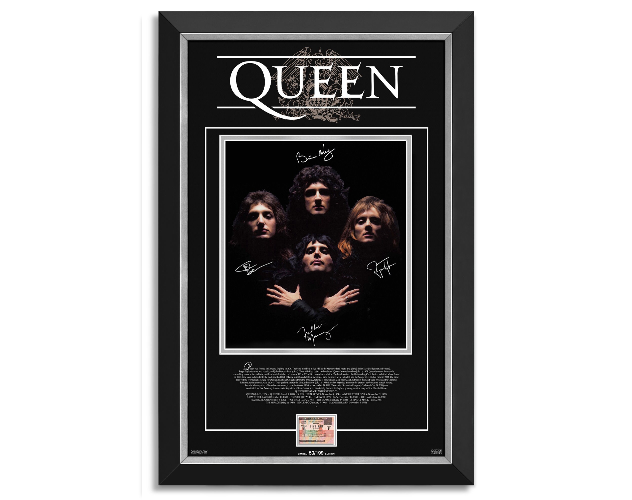 Daniel Parry International Inc Archival Etched Glass Queen Freddie Mercury Facsimile Signed/Autographed Bohemian Rhapsody Special Edition