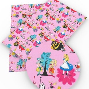 Alice in Wonderland pattern faux leather sheet, synthetic leather for crafts, bows, earrings, beading, mad hatter