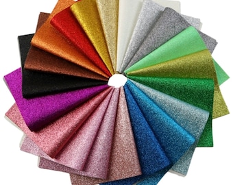 Bundle of 20 sheets of fine glitter faux leather, synthetic leather, vegan leather for crafts, bows, earrings, beading